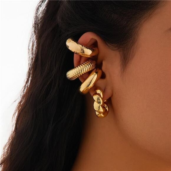 Adjustable Gold & Ear Cuff Earrings | Non-Piercing, Cartilage Cuffs - Picture 1 of 5